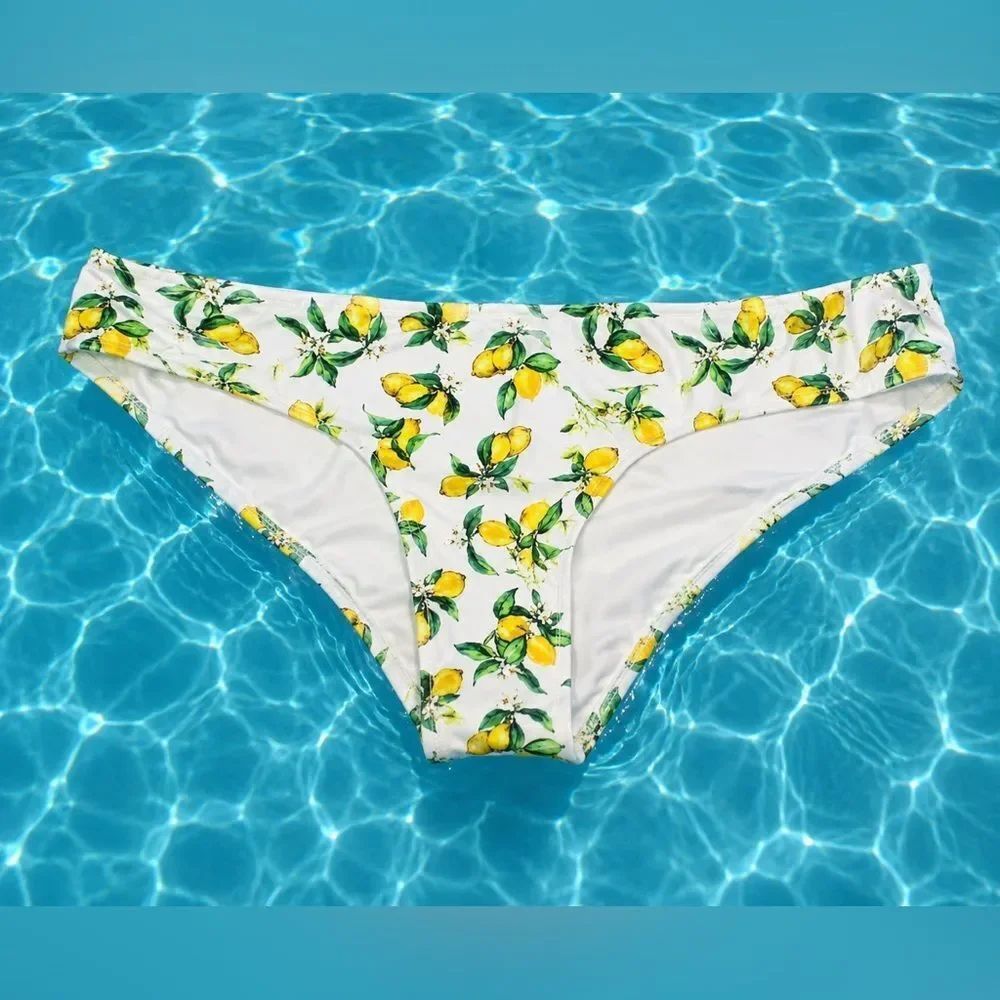 NWT! Victoria’s Secret Shirred Lemon 🍋 Graphic Print Swim Bottom Sz XL